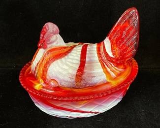 Vintage Mosser Glass Hen on Nest Covered Candy Dish
