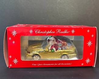 Boxed Christopher Radko Sport Car Santa Christmas Ornament
