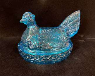 Vintage Turquoise Blue Hen On Nest Covered Dish