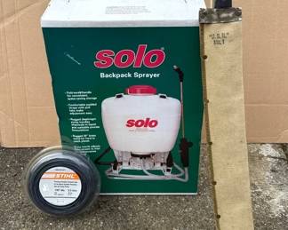 NIB SOLO 4 Gal Backpack Sprayer & NIB STIHL Trimmer Line * Collins & Co. 24” Machete