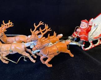 Vintage Santa & Reindeer Painted Cast Iron