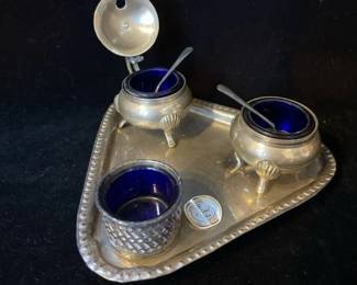 Vintage Condiment Set featuring 3 small containers, likely for salt, pepper, or mustard.