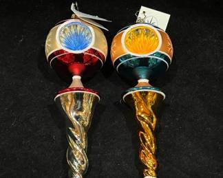 2 Christopher Radko 8” Length Christmas Ornaments With Tags Attached