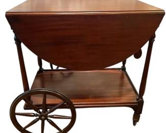 Dark Wood Tea Cart with 2 Drop Leafs & Drawer