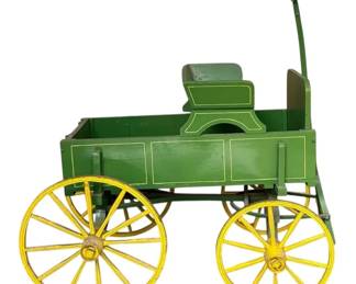 Wooden Green Wagon With Sturdy Metal Wheels