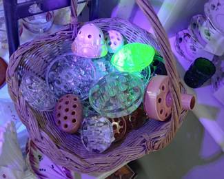 Basket with frogs!!not all of them. One Glowsss