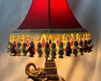 ITALIAN REGENCT ELEPHANT LAMP W/TASSLE SHADE