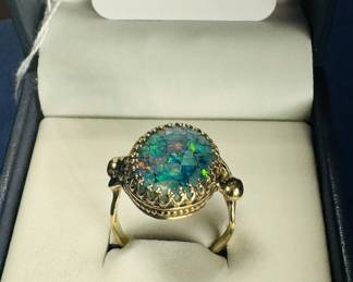 14KT GOLD AND BLACK OPAL MOSAIC RING