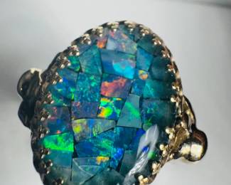 14KT GOLD AND BLACK OPAL MOSAIC RING