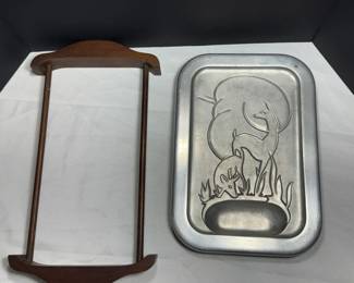 GRISWOLD ARISTOCRAFT MEAT PLATTER AND WOOD RACK