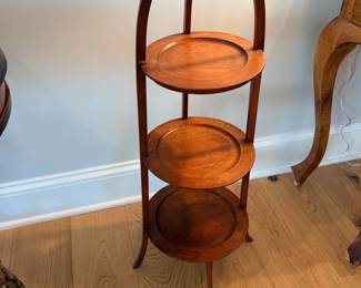 Antique three-tier mahogany muffin stand side table