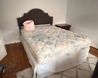 Queen bed with upholstered headboard and mattress set