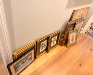 Assorted framed artwork and prints, multiple pieces