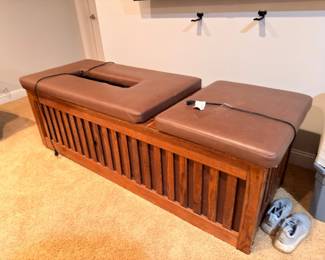 Mission style cherry wood storage bench with compartments