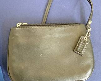 Coach olive green leather wristlet small handbag