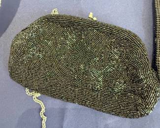 Vintage beaded evening clutch purse with chain