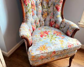 Floral upholstered wingback chair