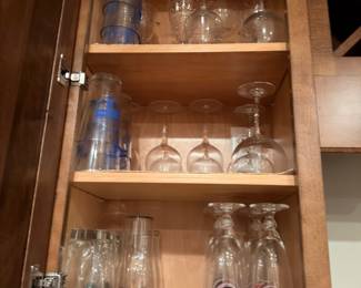 Assorted glassware, stemware, and bar accessories