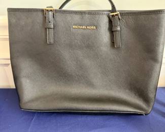 Michael Kors black leather Jet Set tote handbag