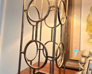 Metal and glass etagere with geometric circle design