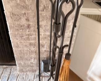 Wrought iron fireplace tool set with stand