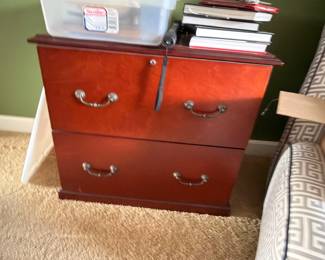 Cherry wood filing cabinet with brass pulls