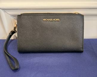 Michael Kors black saffiano leather wristlet wallet
