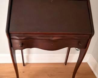 Vintage drop-front secretary desk with tapered legs