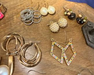 Gold hoop, pearl, and rhinestone earrings collection