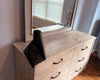 Rustic wood dresser with mirror and iron hardware