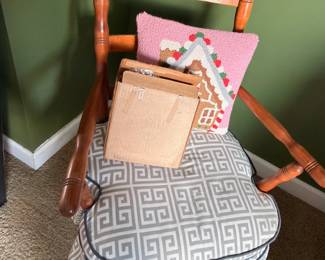 Wood rocking chair with cushion and pillow