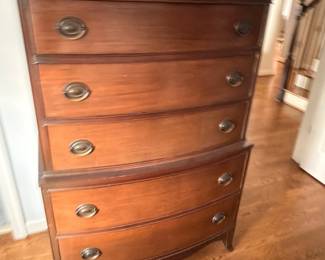 Antique cherry tall chest of drawers with brass pulls