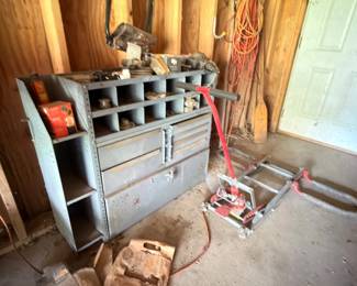 Metal parts bin organizer cabinet, workshop tools