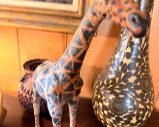 Hand-carved wooden giraffe figurines, African decor