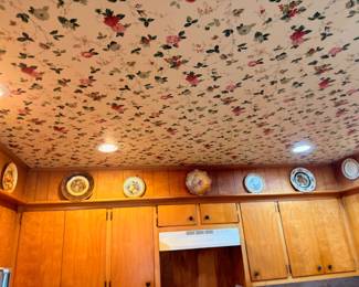 Kitchen with wood cabinets, decorative plate rail, and appliances
