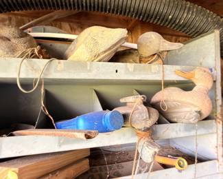 Vintage wooden duck decoys and collectibles