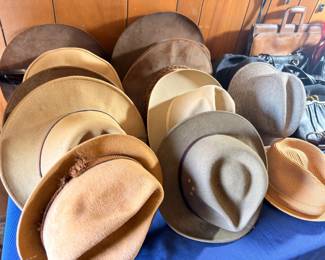 Collection of men's cowboy hats and fedoras