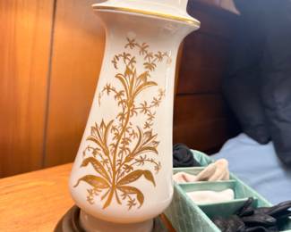 Vintage porcelain table lamp with gold floral design