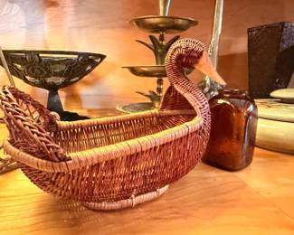 Large woven wicker basket with handles