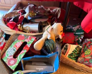 Christmas wrapping paper, gift bags, holiday supplies