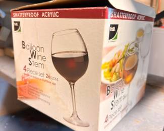Shatterproof acrylic balloon wine stem glasses NIB