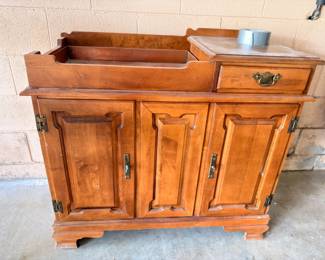 Antique cherry dry sink washstand with brass hardware