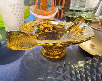 Vintage amber glass footed compote dish