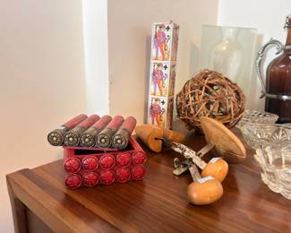 Shotgun shell holder, decorative candles, nutcracker, collectibles