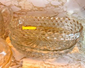 Large pressed glass punch bowl with diamond pattern