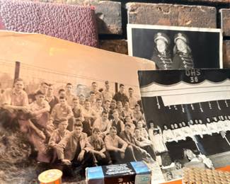 Vintage photographs and school memorabilia