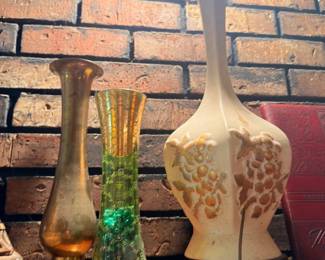 Vintage decorative vases and brass candlestick
