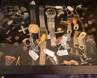 Vintage watches, cross pendants, and jewelry lot