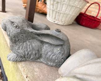 Concrete bunny rabbit garden statue, outdoor yard decor