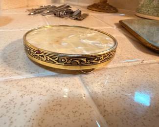 Vintage ornate gold vanity compact mirror